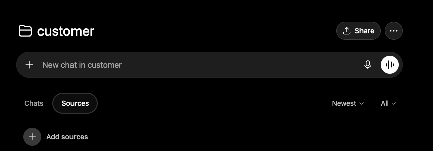 ChatGPT project Sources tab with Add sources