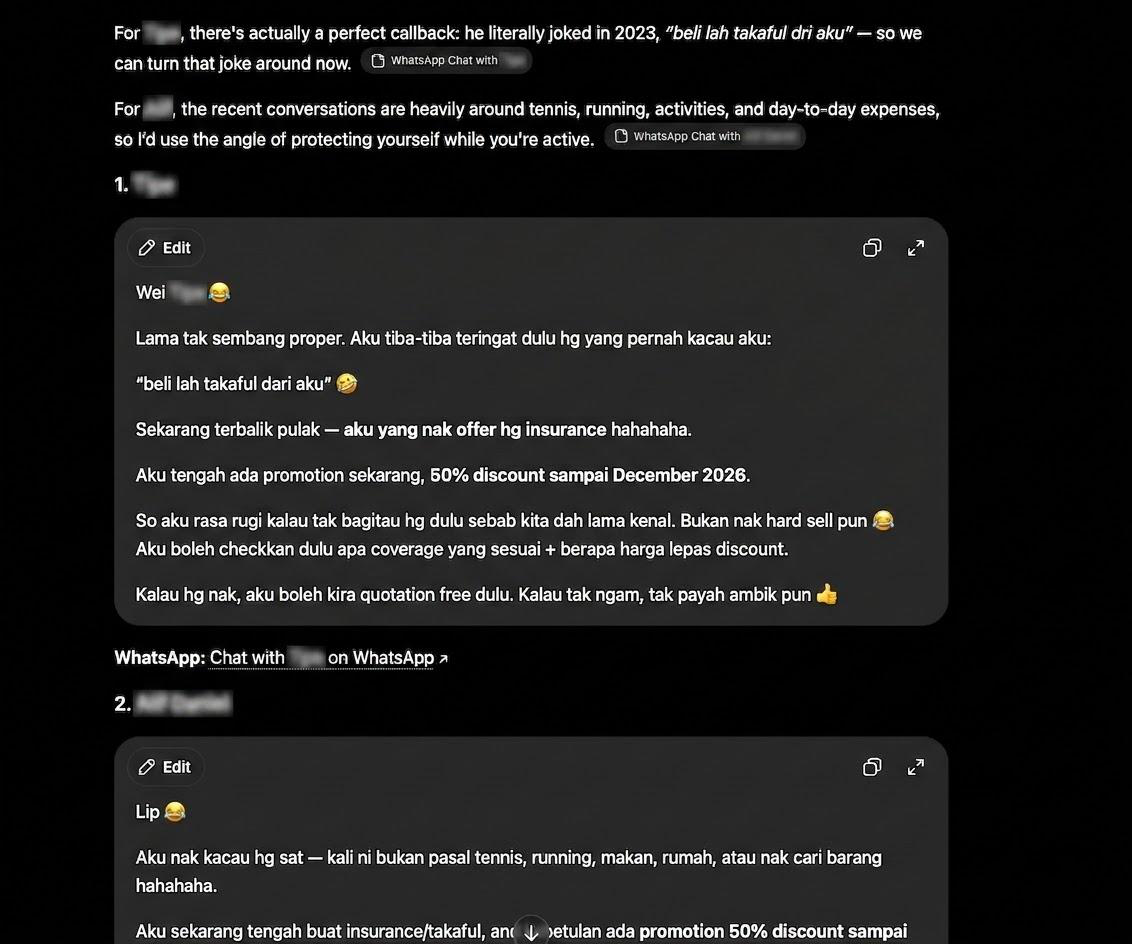 AI-generated personalized reactivation messages based on past conversations